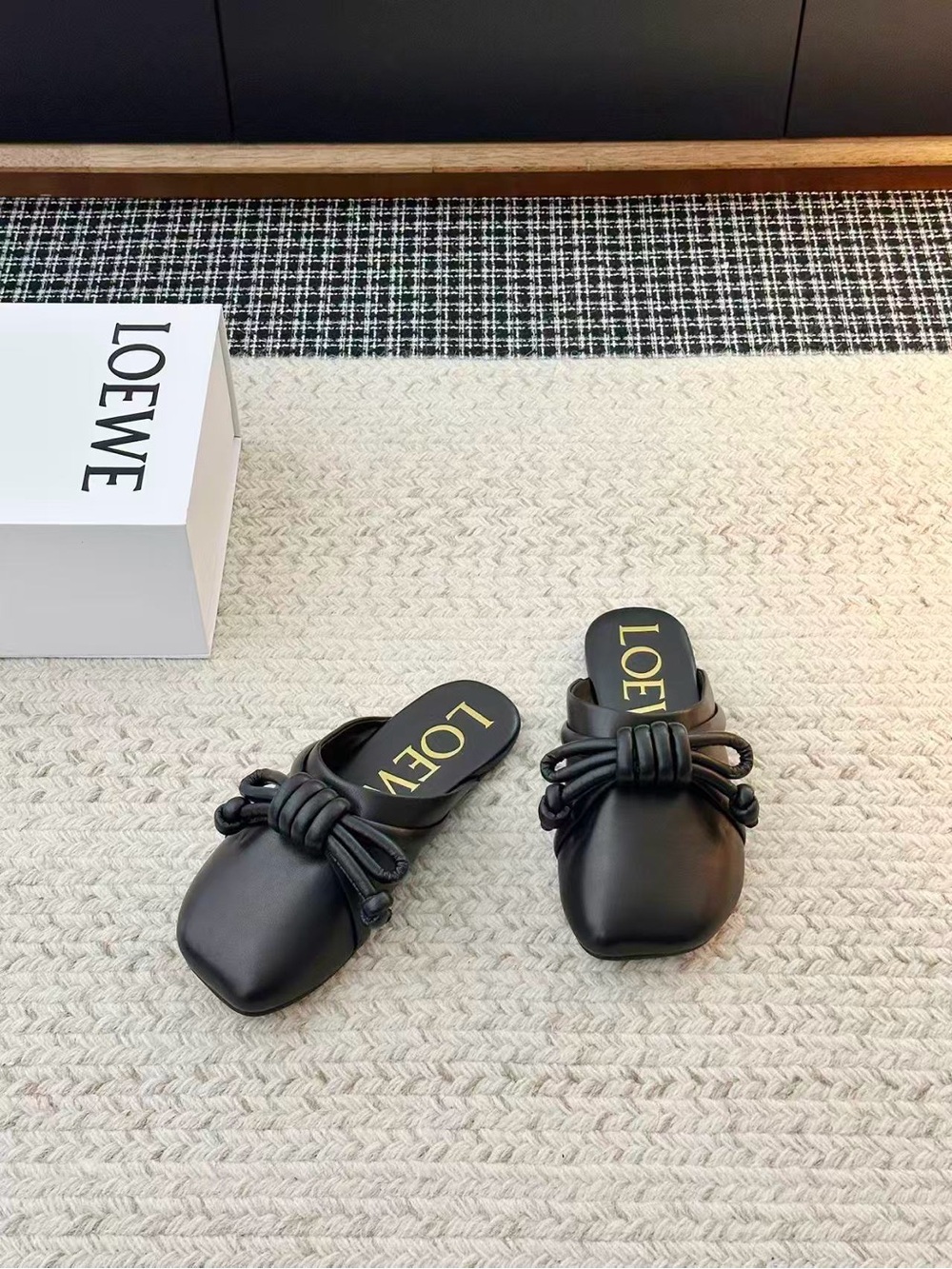 Loewe Black Knotted Leather Mule Slides - Picture 2 of 4